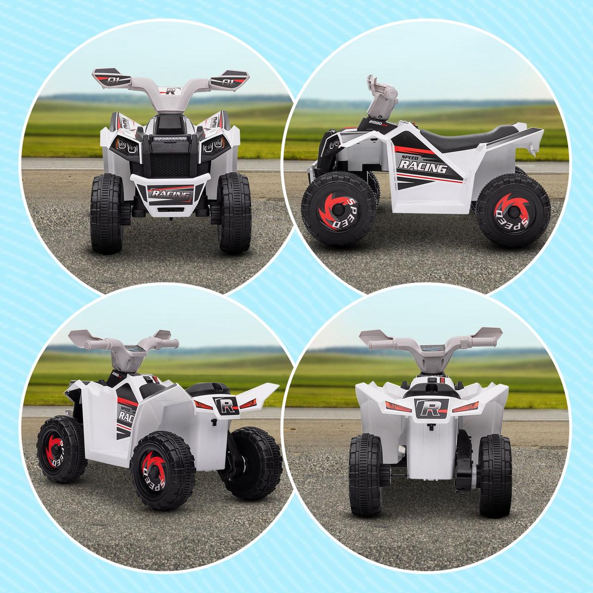 ELEKTRO Kinderquad, Mini Elektroquad mit Vorwärts-, Rückwärtsfunktion, Weiß - Weiß, Metall (70/41.5/48.5cm) - HOMCOM
