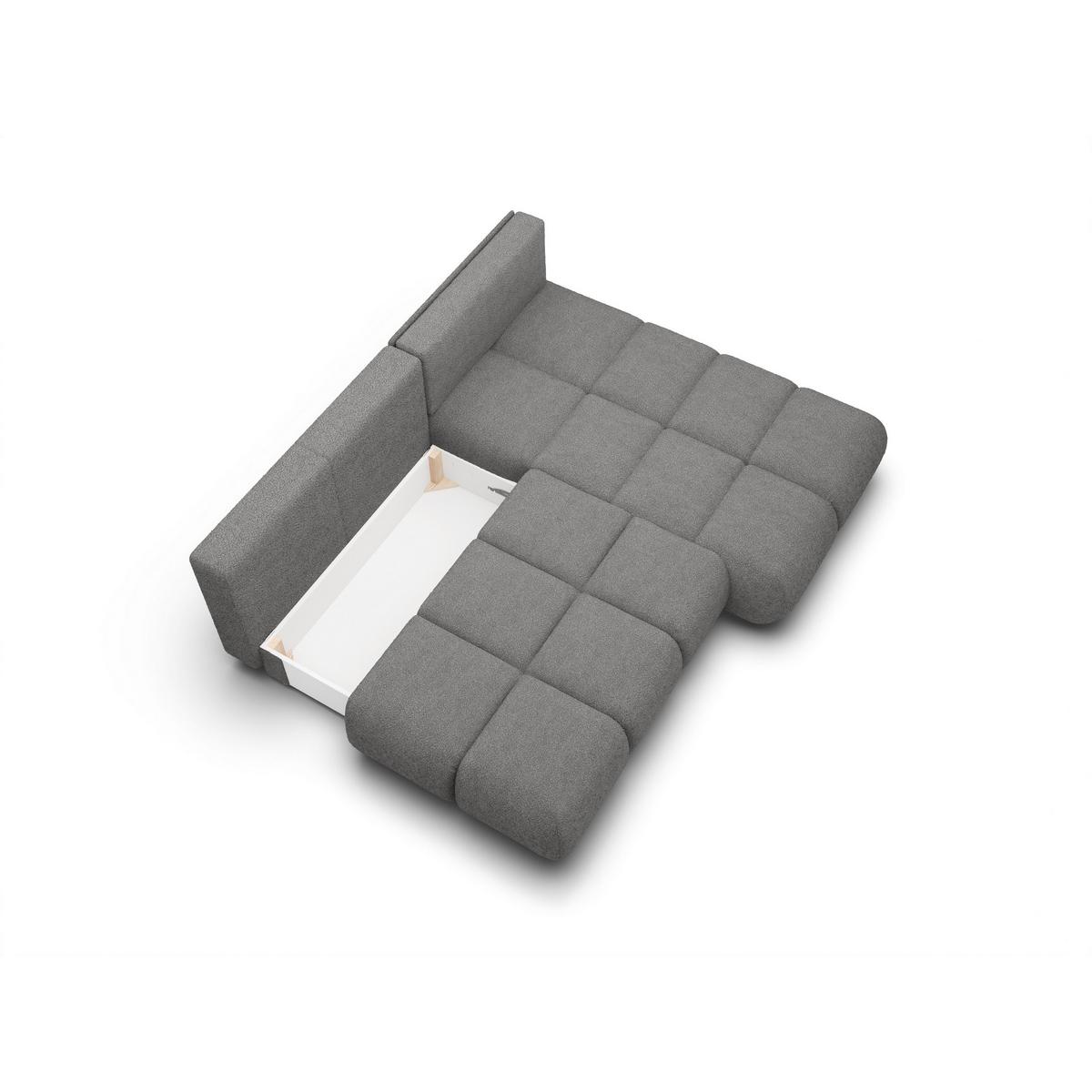 ECKSOFA CORSO R-S Grau Boucle-Stoff mit Schlaffunktion - Dunkelgrau, Holz (230/177cm) - MASSENO