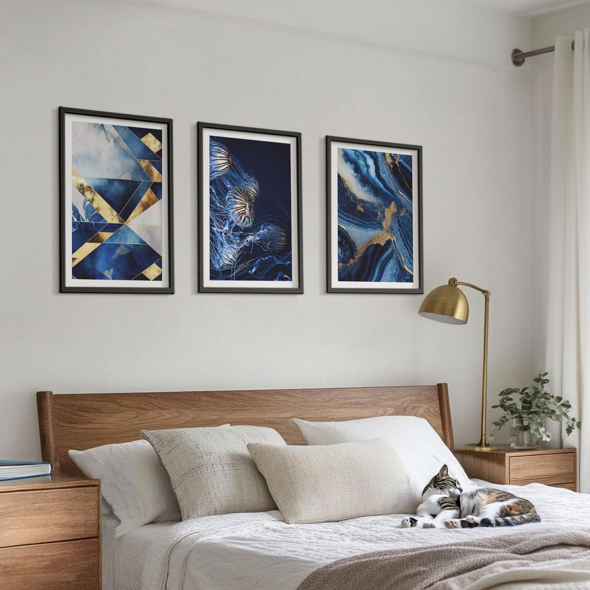 BILDER SET 3er Set - 40x60 cm Schwarzer Rahmen - Abstrakte, elegante Muster - Schwarz, Kunststoff (40/60cm) - TULUP