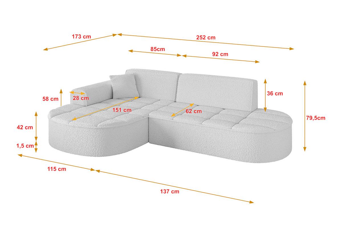 ECKSOFA Ottomane Links LIVO-L1 - 252x173x79,5 cm Weiß - Weiß, Holzwerkstoff/Textil (252/173cm) - ALTDECOR