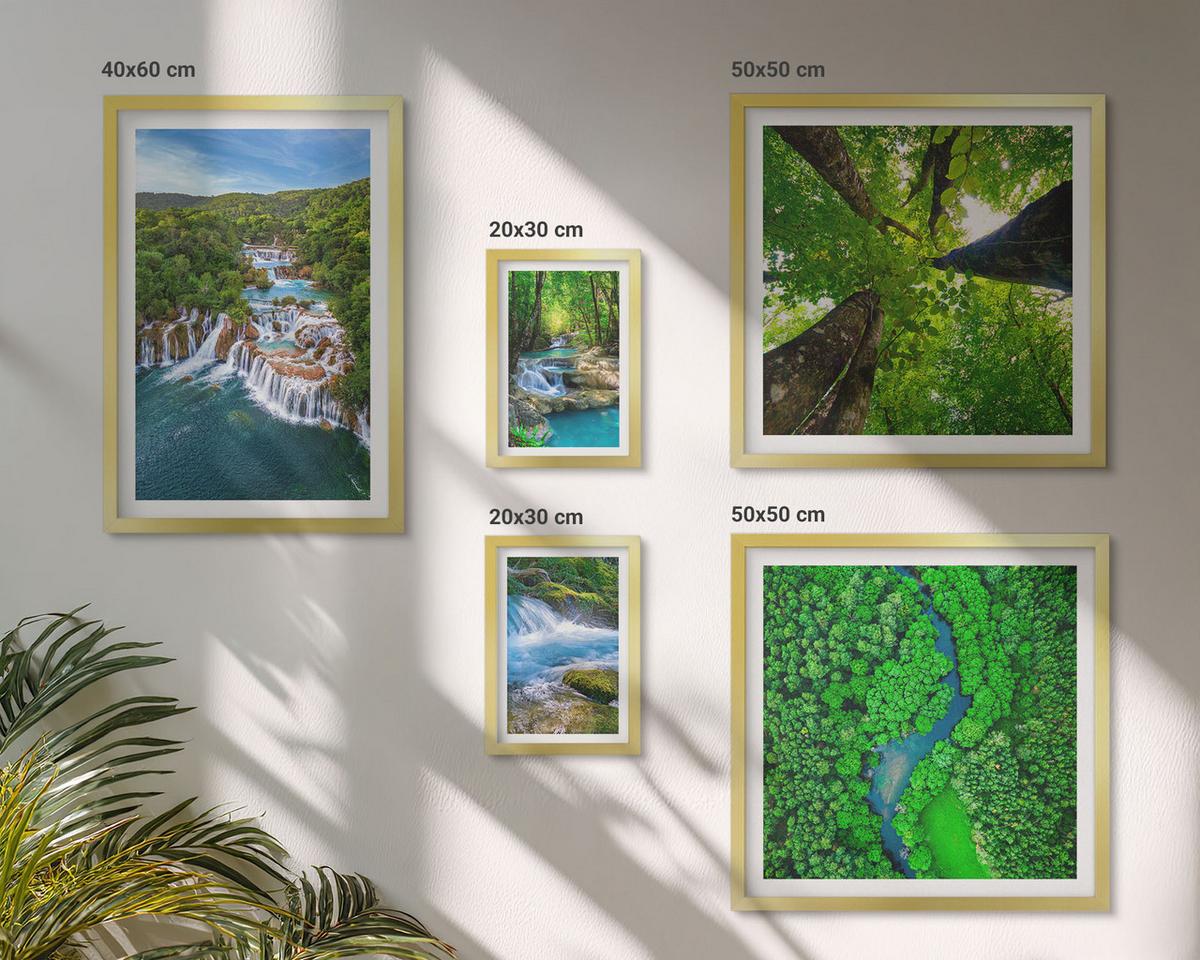 BILDER SET 5er Set - 50x50 cm & 20x30 cm & 40x60 cm Goldrahmen - Strandwellen, Himmelsbrücke, Spaziergang - Goldfarben, Kunststoff (40/60cm) - TULUP
