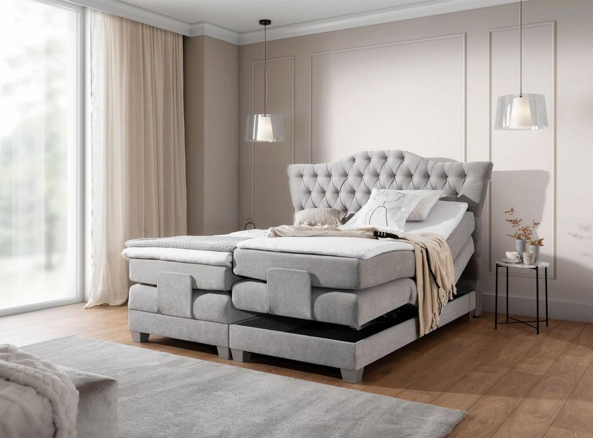 BOXSPRINGBETT Bett Elektrisch Fausto - Dunkelblau, Holzwerkstoff/Textil (140/200cm) - Fun Möbel