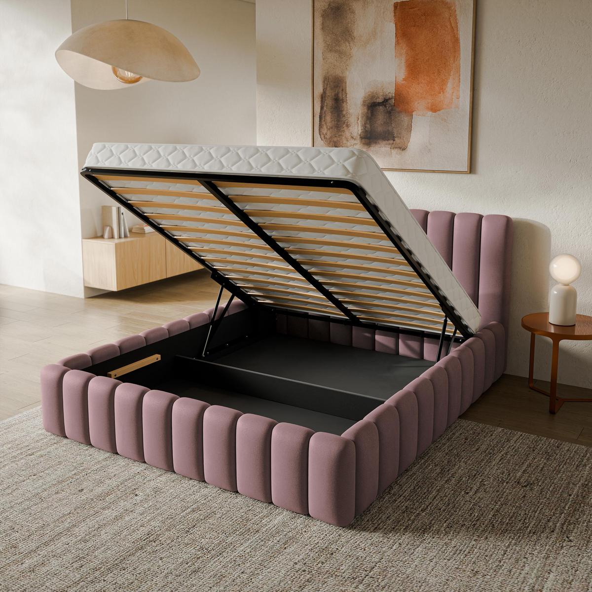 POLSTERBETT TEBA 160x200 cm mit Bettkästen - Rosa - Rosa, Holz/Textil (160/200cm) - MASSENO