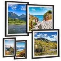 BILDER SET 5er Set - 50x50 cm & 20x30 cm & 40x60 cm Schwarzer Rahmen - See, Brücken, Berge - Schwarz, Kunststoff (40/60cm) - TULUP
