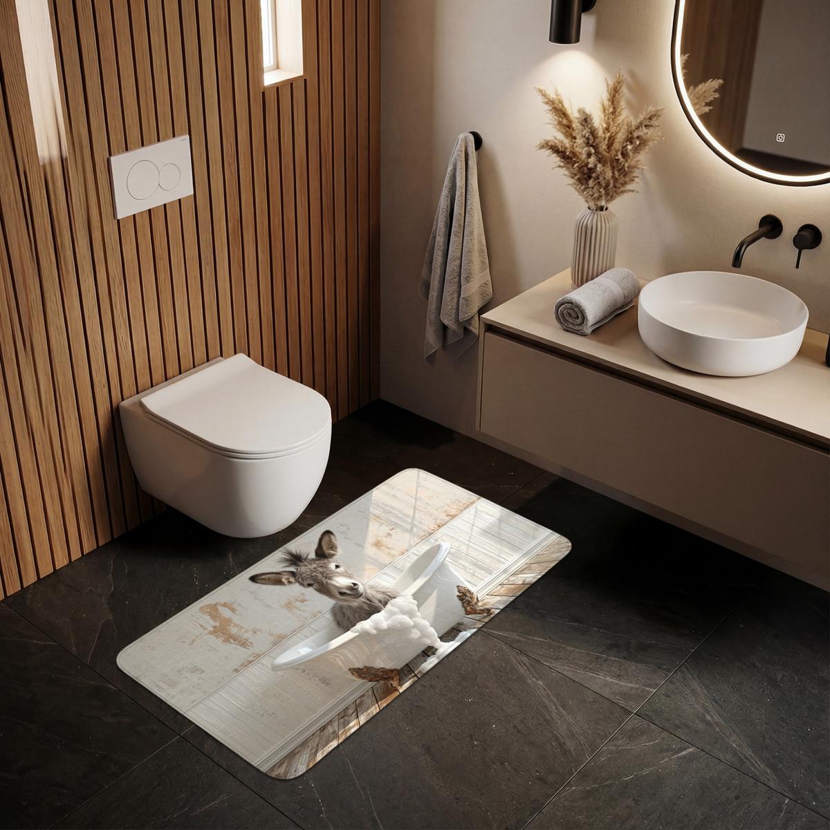 BADEMATTE Esel - Tiere - Badewanne - Schaumstoff 120x60 cm - Creme, Textil (120/60cm) - OnlyWow
