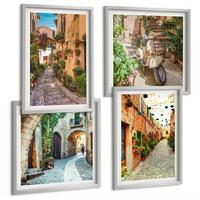 BILDER SET 4er Set - 50x50 cm & 40x60 cm Silberner Rahmen - Charmante italienische Straßen und Blumen - Silberfarben, Kunststoff (50/50cm) - TULUP