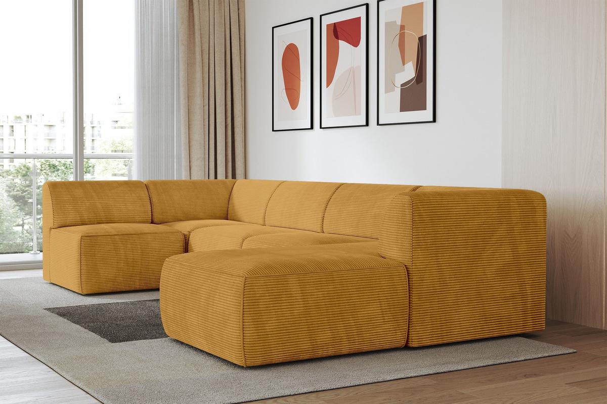 WOHNLANDSCHAFT Ottomane Rechts MOVO-L 345x180x78 cm Senffarbe Cord - Honig, Holzwerkstoff/Kunststoff (180/78/345cm) - ALTDECOR