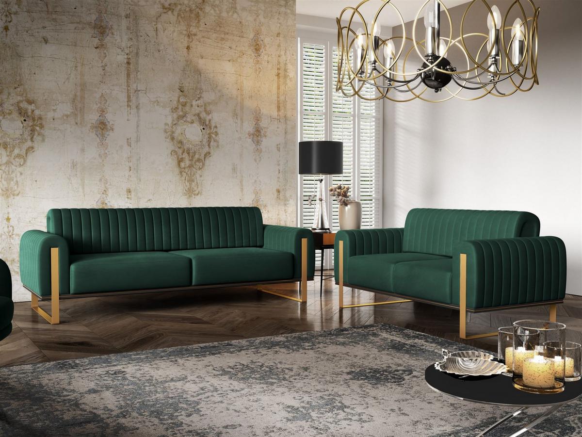 SOFASET Valerie 3-2 Und Drehsessel - Grün, Holzwerkstoff/Textil (228/79/90cm) - Fun Möbel