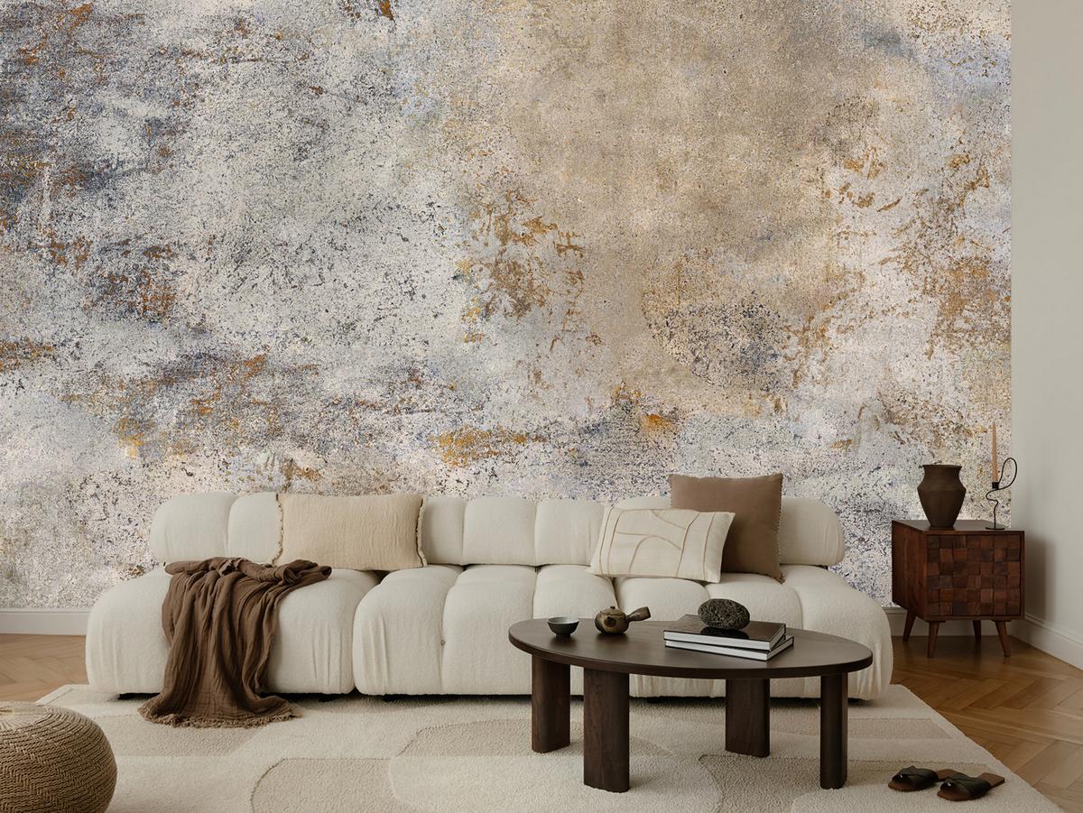 FOTOTAPETE für Wohnzimmer Grau Rost Beton Abstraktion 450x315 - Beige/Orange, Papier (450/315cm) - Muralo