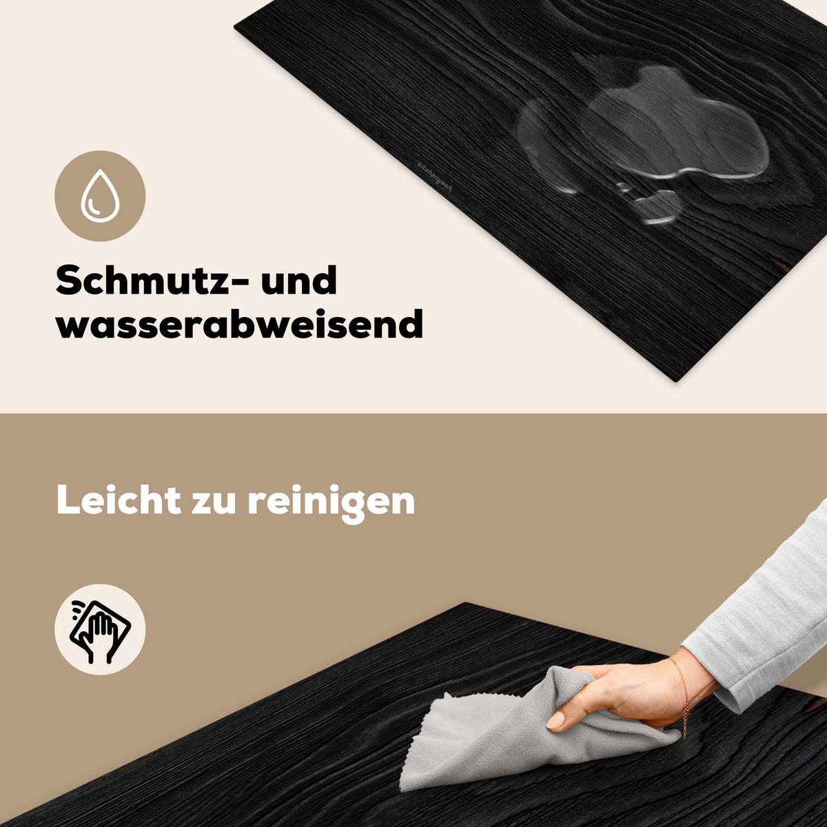 HERDABDECKPLATTE Schwarz - Holzoptik Induktionsschutz 80x52.2 cm - Schwarz, Kunststoff (80.2/52.2/0.2cm) - MuchoWow