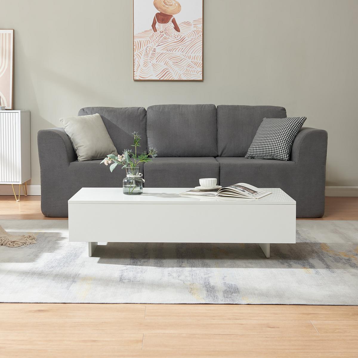 COUCHTISCH Lärketorp 115/55/31 - Weiß Hochglanz, Holzwerkstoff (55/115/31cm) - [en.casa]