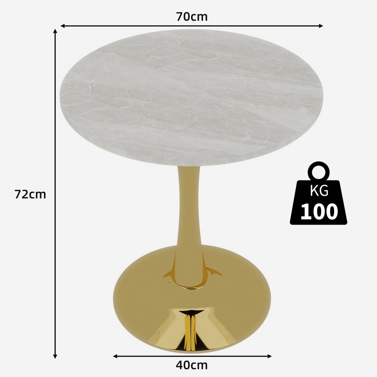 ESSZIMMERTISCH Marmor-Optik & Gold runder Bistrotisch für 2-4 Personen - Weiß, Holzwerkstoff (70/70/72cm) - Urban Meuble