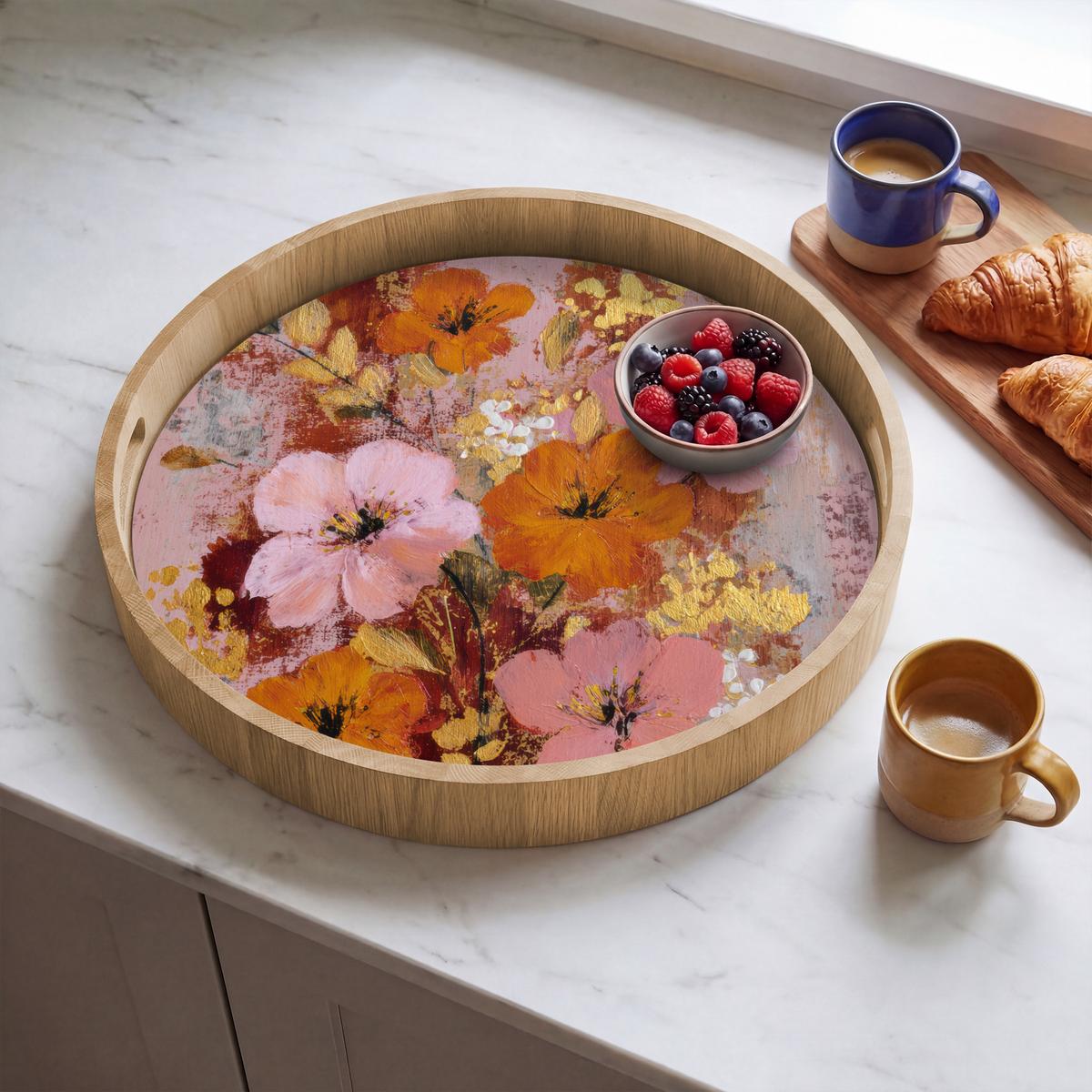 TABLETT Malerei - Blumen - Rustikal - Rosa 50x50 cm - Rosa, Holz (50/5/5cm) - OnlyWow