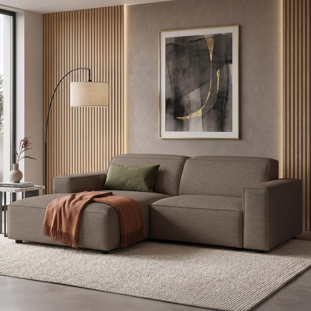 ECKSOFA Sellmo 210 cm - Hellbraun/Schwarz, Kunststoff/Textil (210/166cm) - Selsey