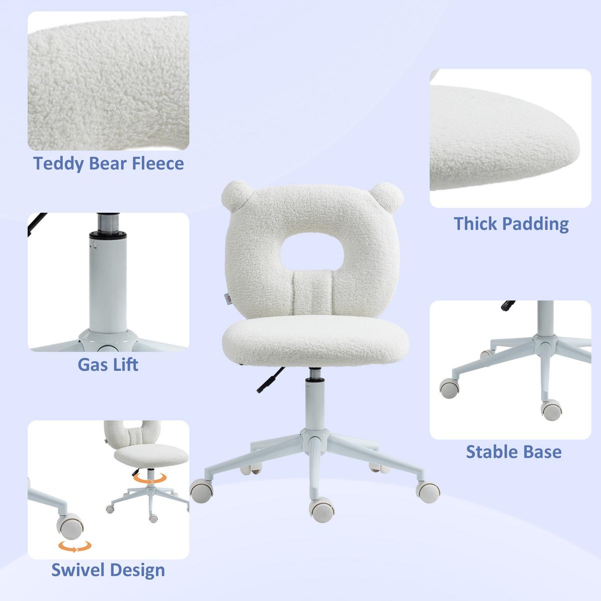 BÜROSTUHL Höhenverstellbarer Schreibtischstuhl Teddy-Vlies Drehstuhl Weiß - Weiß, Kunststoff (56/90/50cm) - HOMCOM