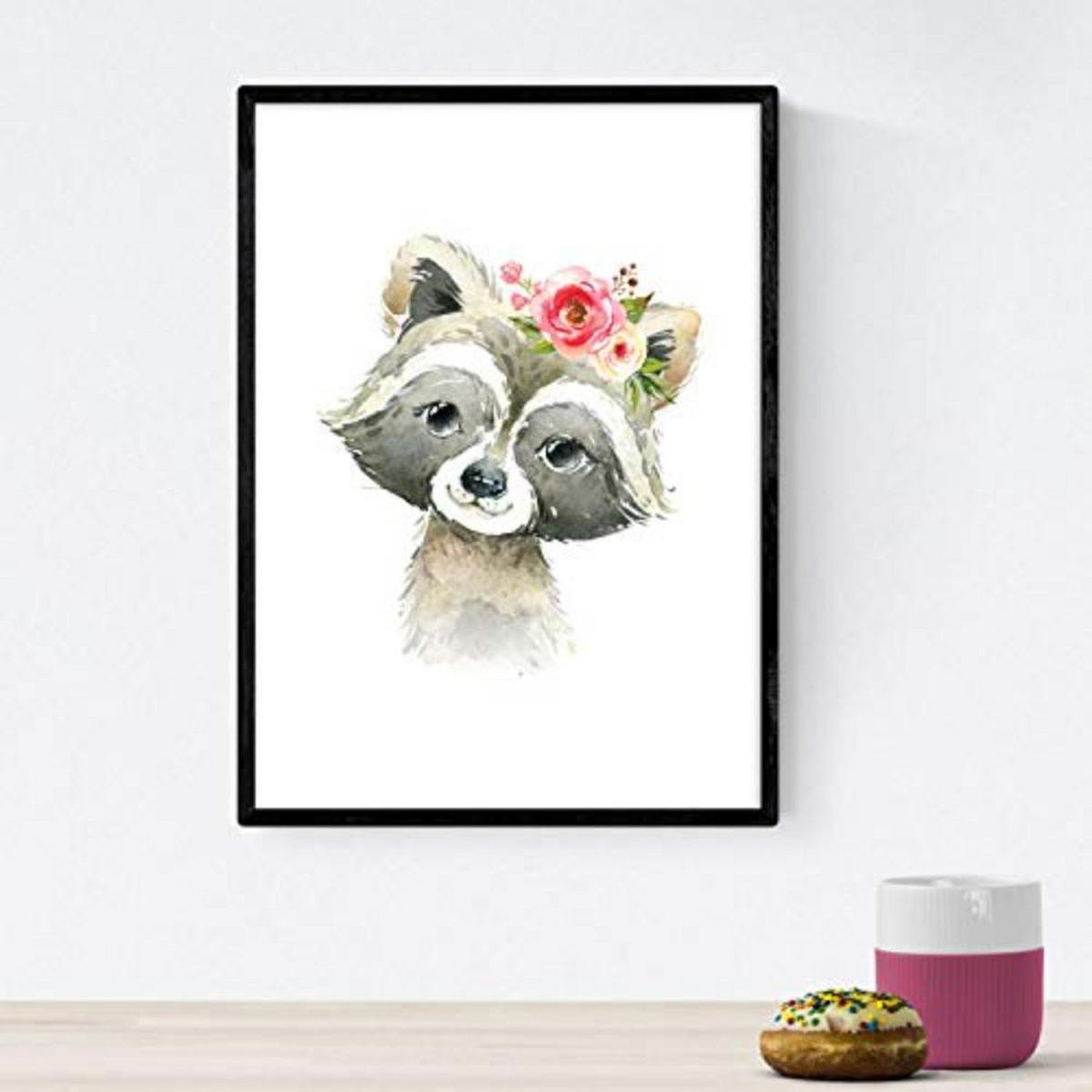 POSTER Set mit 4 Hyena Stinktier Eule Fuchs A3 Schwarzer Rahmen - Schwarz, Papier (29.7/3cm) - Nacnic