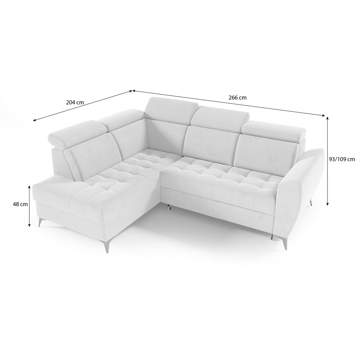ECKSCHLAFSOFA Aurora II mit verstellbare Kopfstützen, Grau, links - Schwarz/Grau, Textil (266/204cm) - Beautysofa