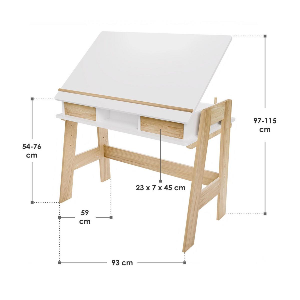 KINDERSCHREIBTISCH Fietje Plus weiß höhen- und neigungsverstellbar - Weiß, Holz (94/76/63cm) - Juskys