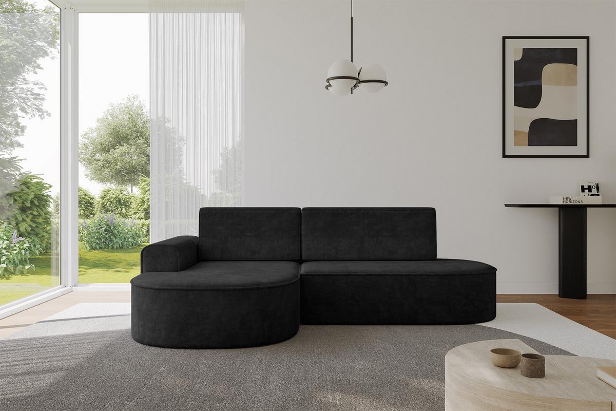 ECKSOFA mit Schlaffunktion und Bettkasten Ottomane Links MARI-L1-S - 283x167x73 cm Schwarz Velours - Schwarz, Holzwerkstoff/Kunststoff (283/167cm) - ALTDECOR