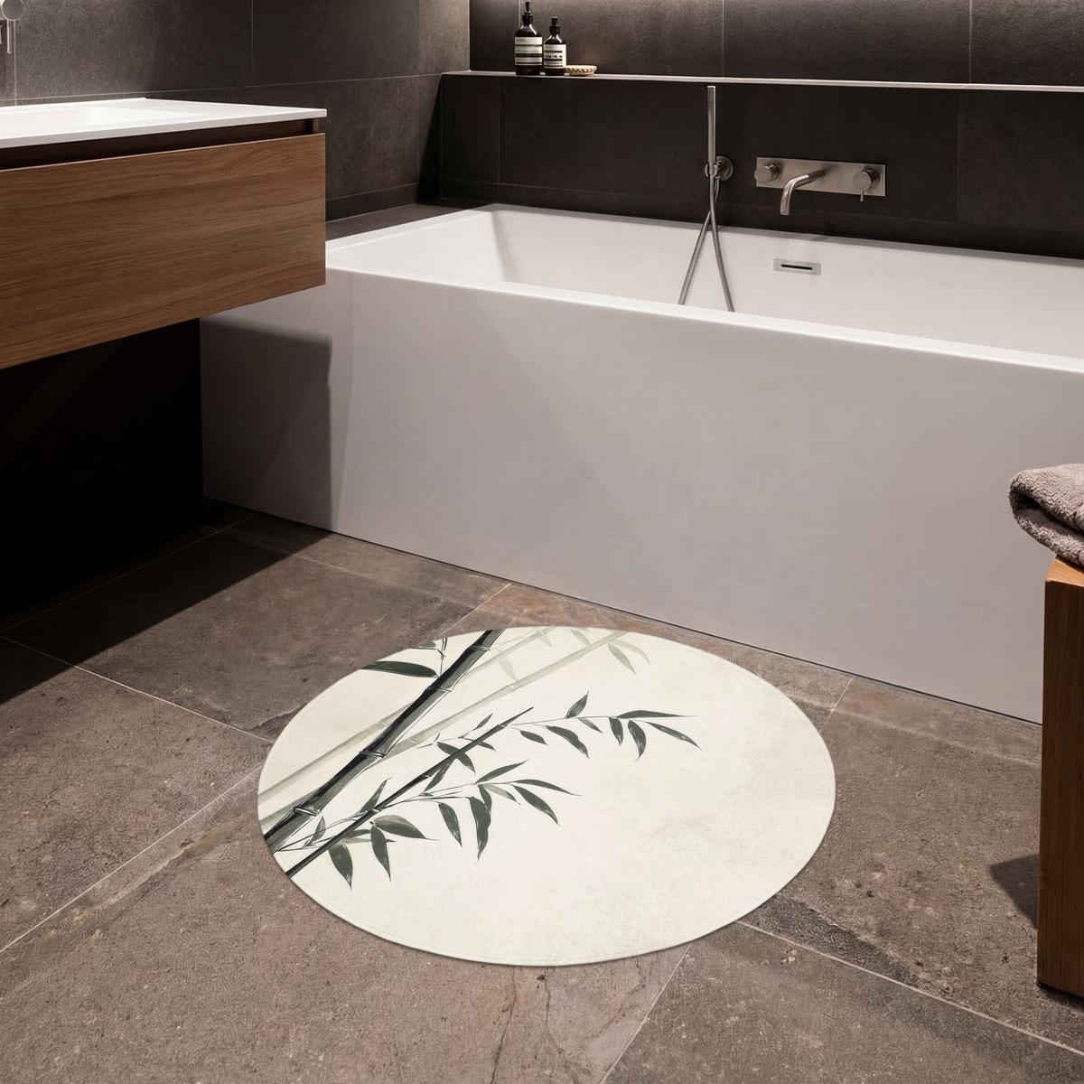 BADEMATTE Japandi - Bambus - Beige Badvorleger 70x70 cm - Ecru, Textil (70/70cm) - OnlyWow
