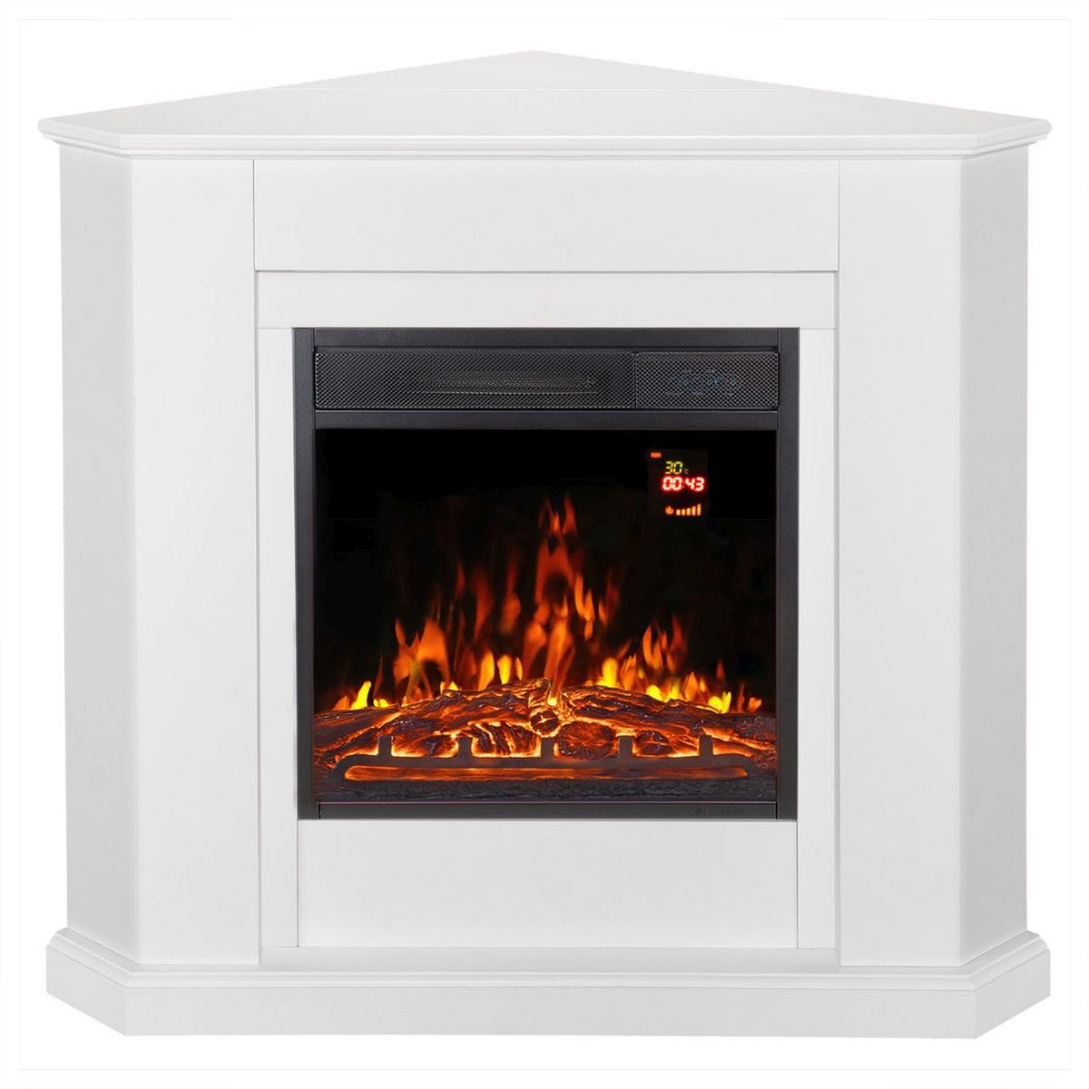 ELEKTROKAMIN 2000W dreieckig weiß mit Flammeneffekt - Weiß, Holz (96/93/57cm) - Juskys