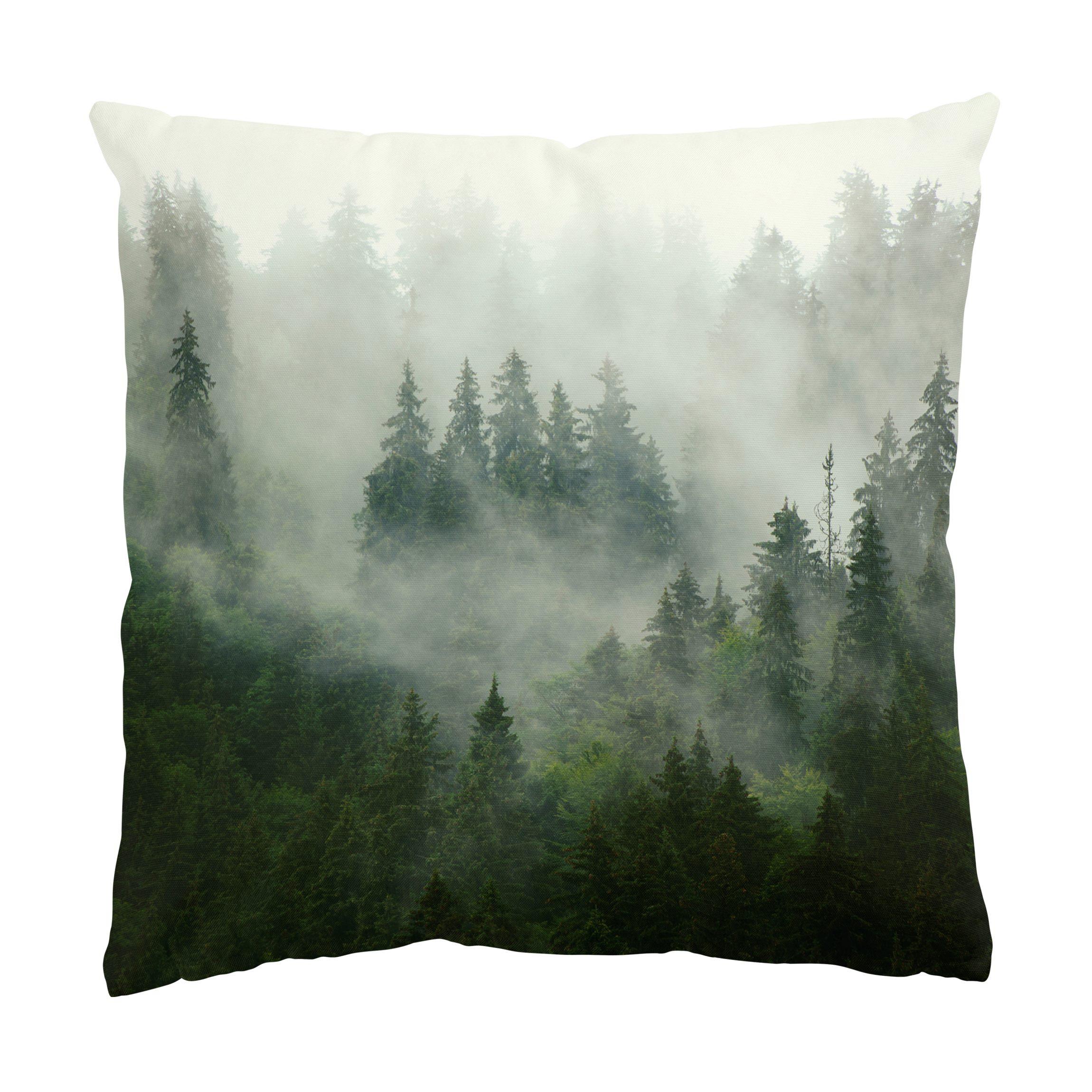 KISSENBEZUG Tiefgrüner Tannenwald im Nebel 50/50 cm - Grün, Textil (50/50cm) - Bilderwelten