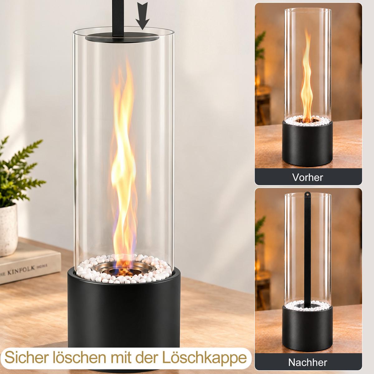 TISCHKAMIN Grythnal 16/14/40.5 cm - Schwarz, Glas/Metall (14/40.5/16cm) - ZMH