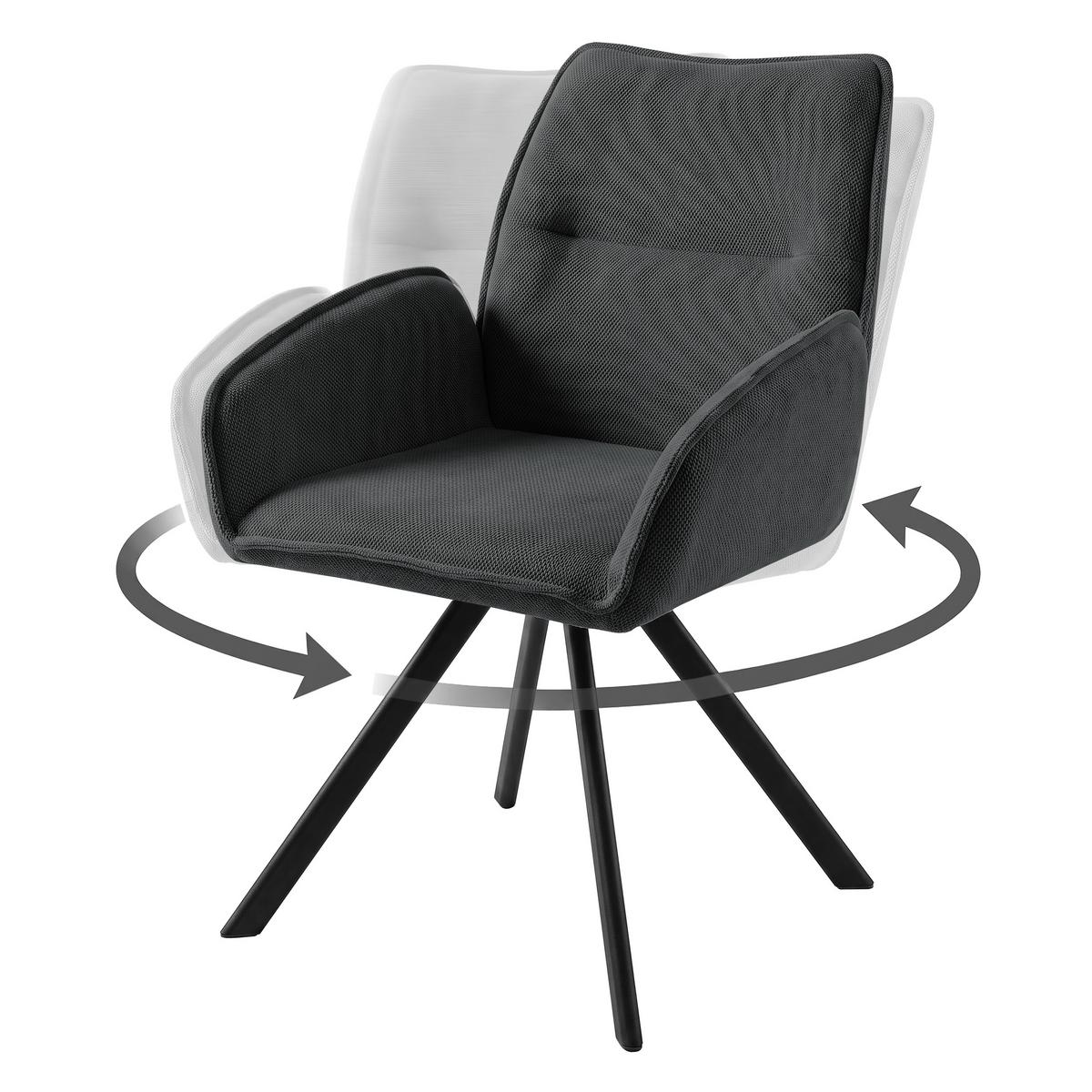 DREHSTUHL Zerra im Geflechtstoff mit Metallbeinen, Anthrazit - Anthrazit/Schwarz, Metall (55/87/46cm) - Beautysofa