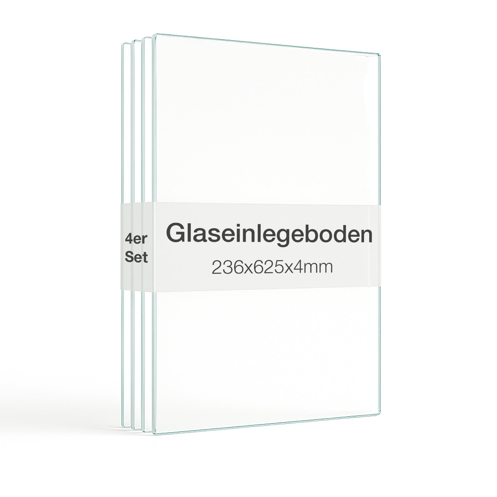 GLASBODEN 4er Set 23,6/62,5/0,4 cm für Standvitrinen 2-türig Erweiterungsset - Transparent, Glas (62.5/0.4/23.6cm) - K-Möbel