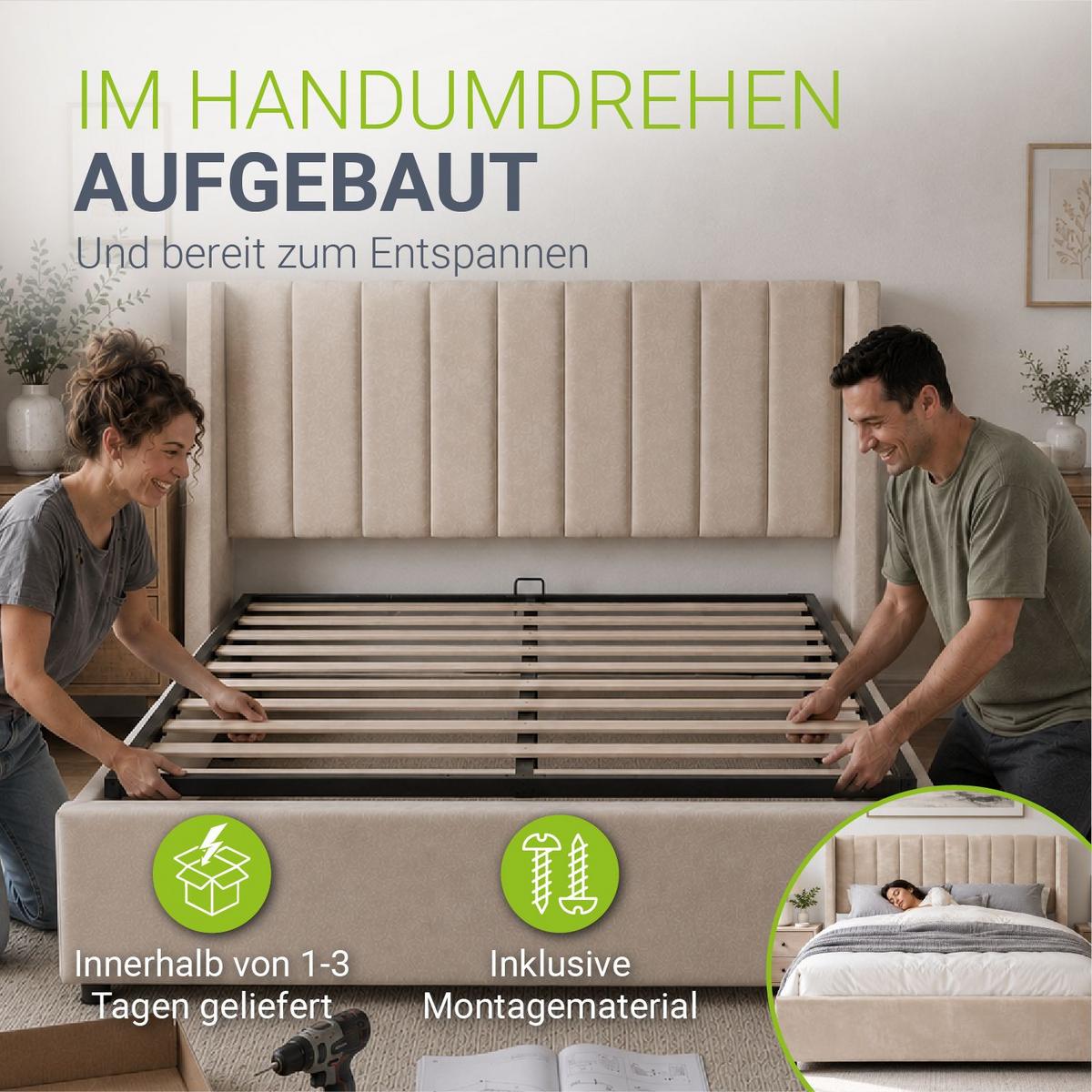 POLSTERBETT Savona beige 120 x 200 cm - Beige, Holzwerkstoff (120/200cm) - Juskys