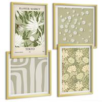 BILDER SET 4er Set - 50x50 cm & 40x60 cm Goldrahmen - Boho-Pflanzenkompositionen in Pastellfarben - Goldfarben, Kunststoff (50/50cm) - TULUP