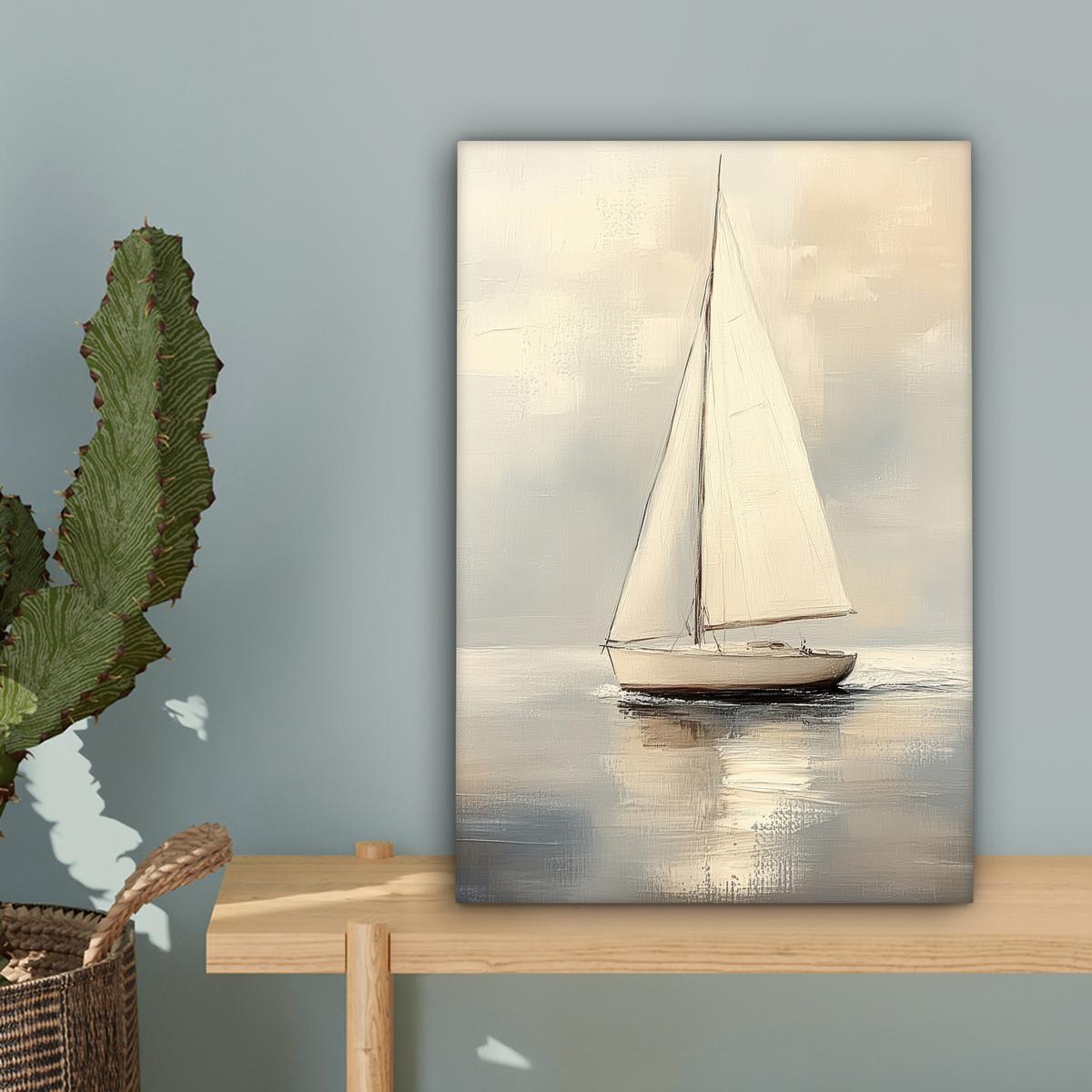 LEINWANDBILD Segelschiff - Meer - Bewölkt Deko Wohnzimmer 20x30 cm - Creme, Textil (20/30cm) - MuchoWow
