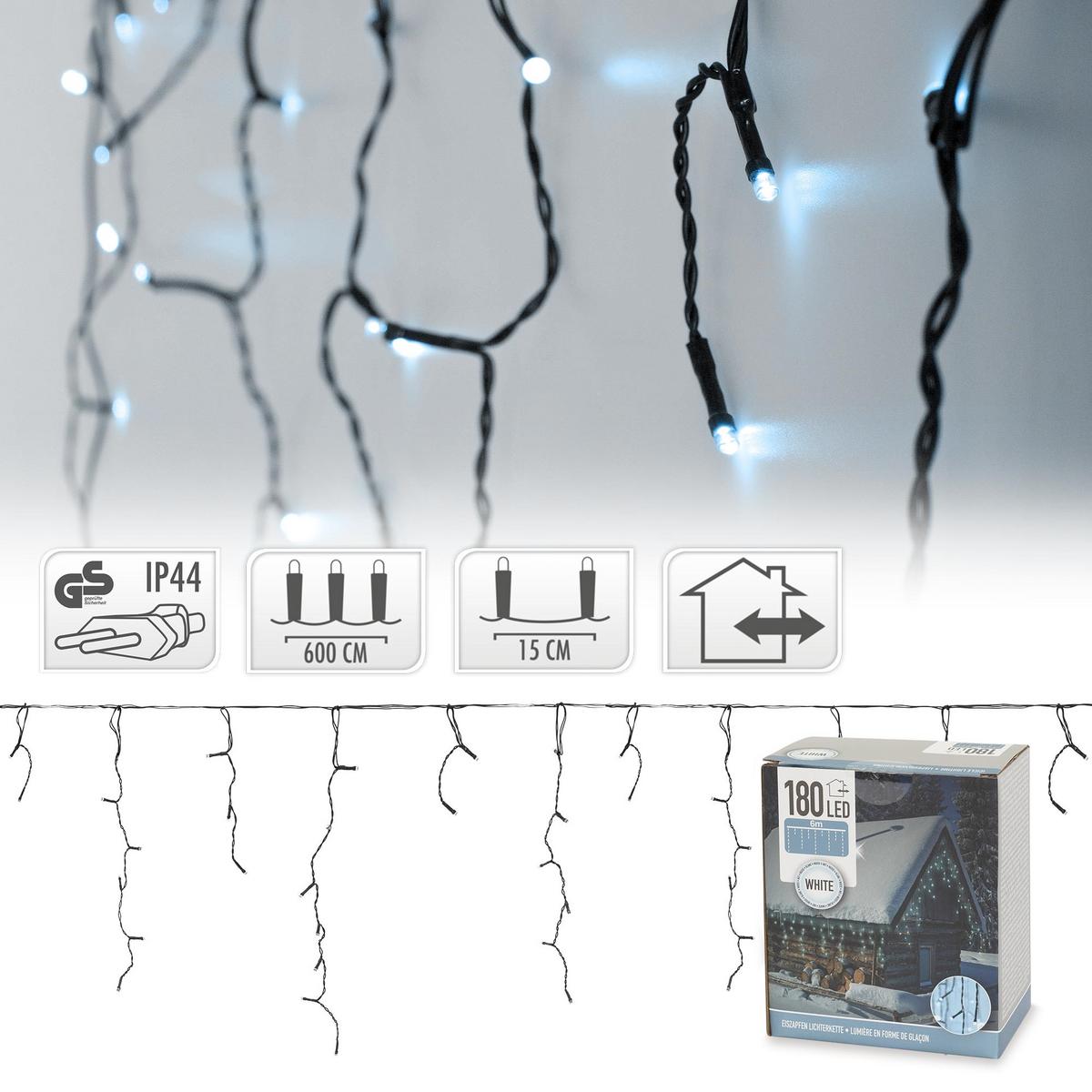 LICHTERKETTE Vorhang 600 cm mit 180 LED Kaltweiß - Grün, Kunststoff (600cm) - ECD-Germany
