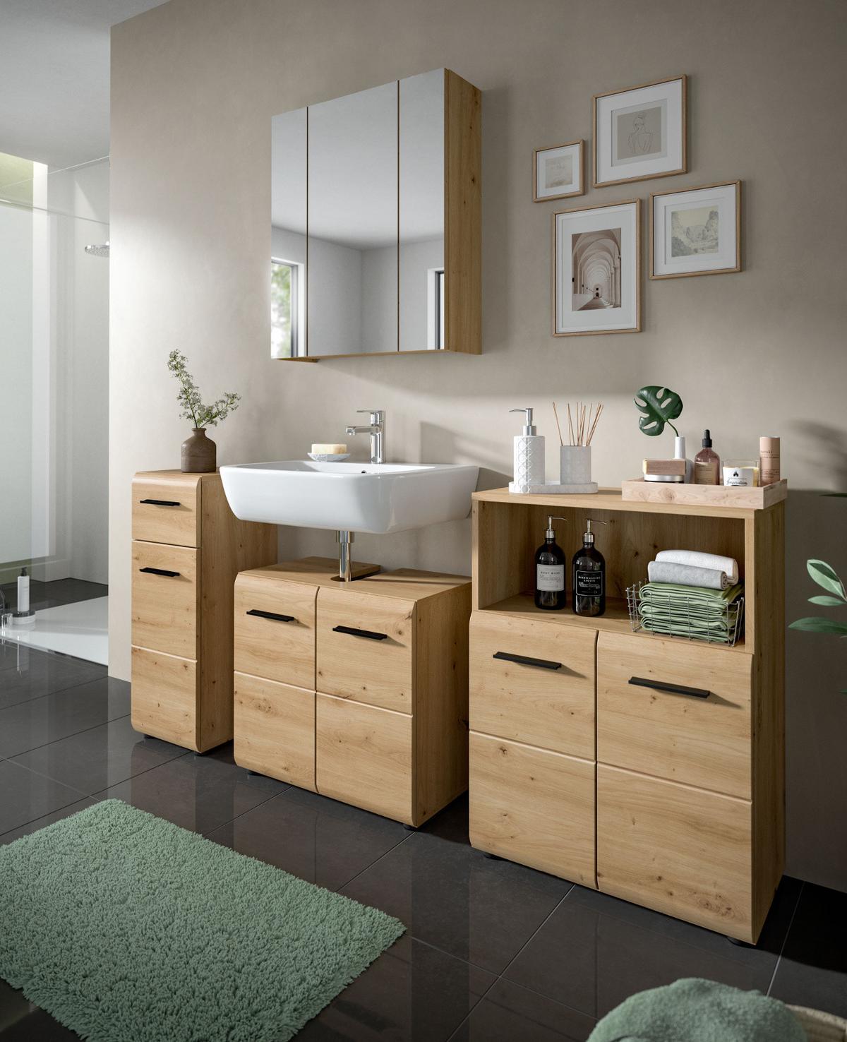WASCHBECKENUNTERSCHRANK Eiche Artisan, Badezimmer Unterschrank 2-türig, Breite 60 cm - Schwarz/Eiche Artisan, Holzwerkstoff/Kunststoff (60/54/30cm) - Inn.Furn