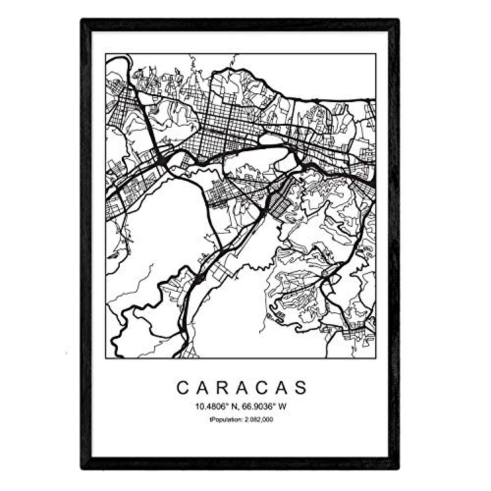 POSTER Caracas Stadtkarte – Nordisch A4 Schwarzer Rahmen - Schwarz, Papier (29.7/5/21cm) - Nacnic