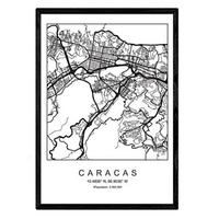 POSTER Caracas Stadtkarte – Nordisch A4 Schwarzer Rahmen - Schwarz, Papier (29.7/5/21cm) - Nacnic