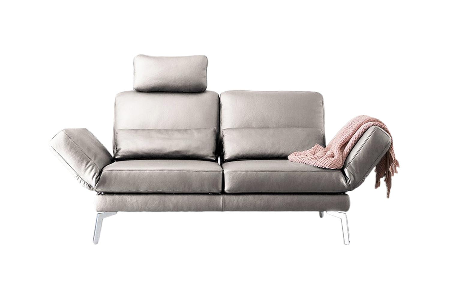 LEDERSOFA HURRICANE Hellgrau Leder - Silberfarben/Hellgrau, Leder (170/87/141cm) - KAWOLA