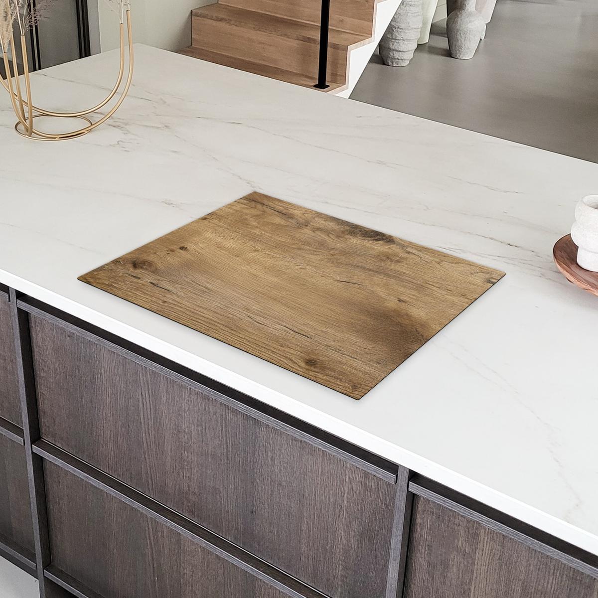 HERDABDECKPLATTE Holz - Braun - Holzoptik Herdabdeckung Induktionsfeld 70x52 cm - Eichefarben, Kunststoff (70/52/0.2cm) - MuchoWow