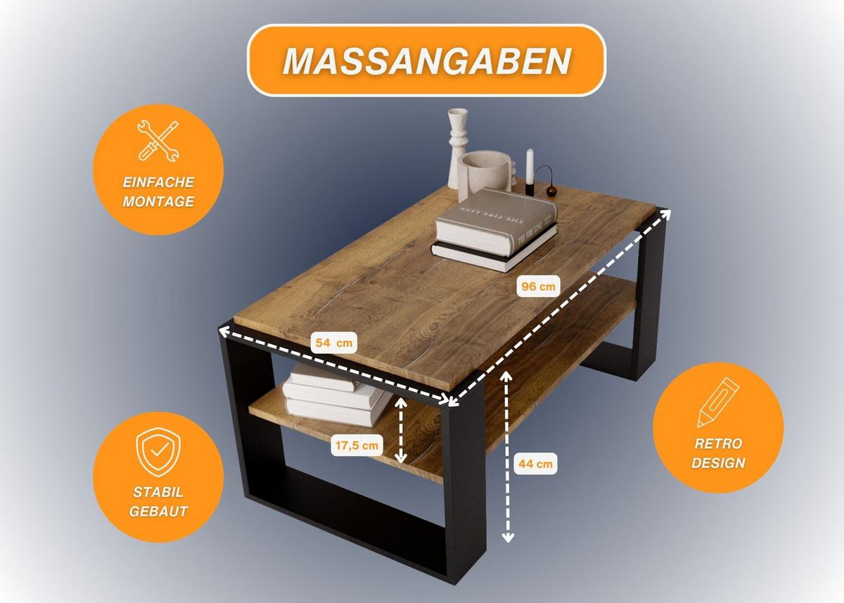 COUCHTISCH Holzwerkstoff rechteckig stabil Nussbaumfarben 42/54/96 cm - Nussbaumfarben/Schwarz, Holzwerkstoff (53.8/96/42cm) - CraftPAK