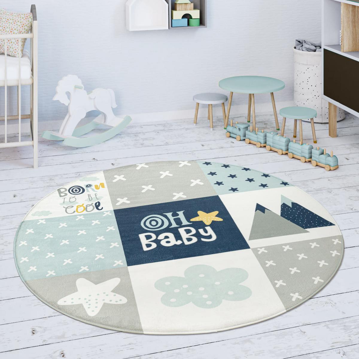 KINDERTEPPICH Waschbar, im Patchwork-Stil, Blau, Ø 150 cm - Blau, Textil (150/150cm) - KADIMA DESIGN