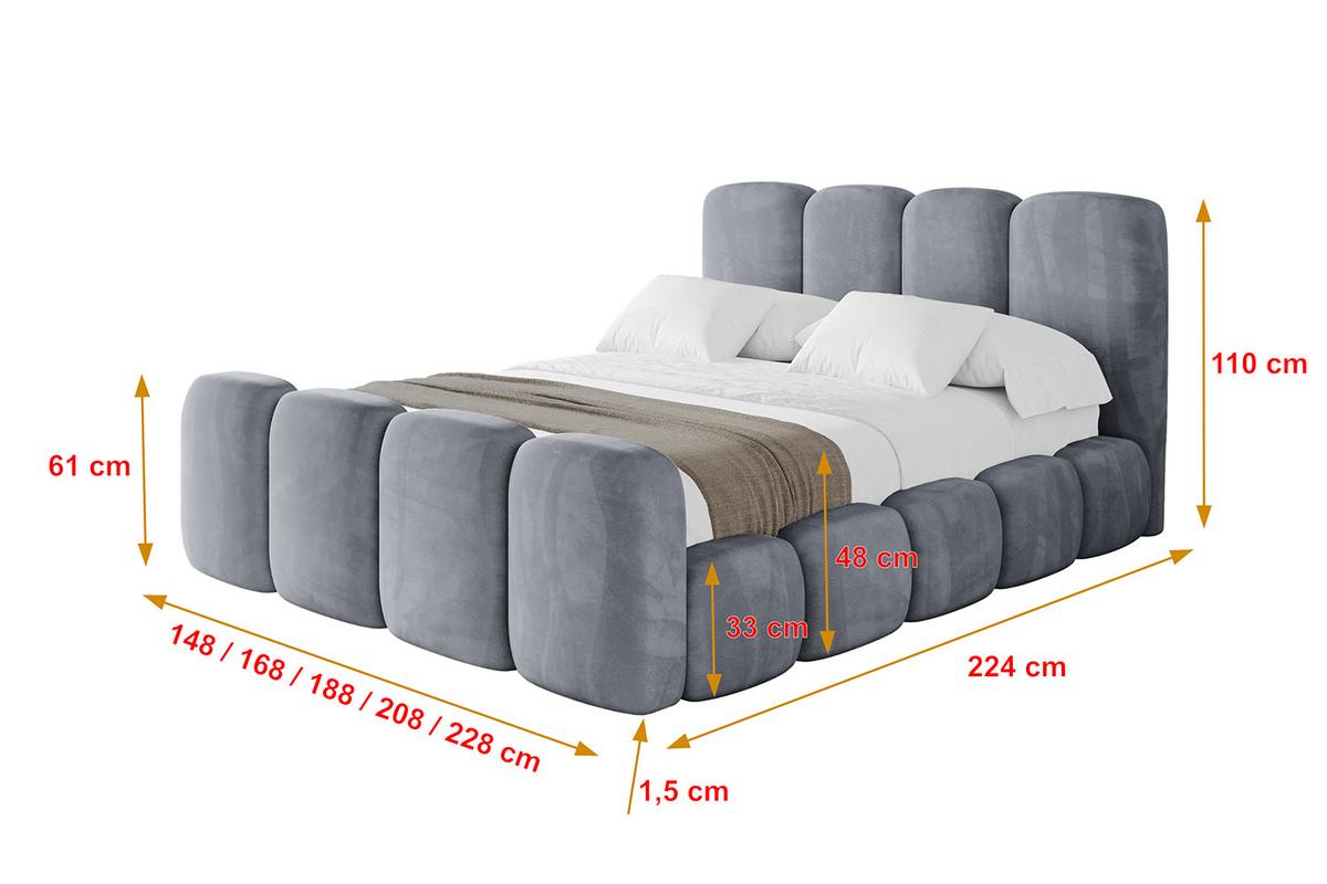 POLSTERBETT mit Bettkasten, Fußteil und Lattenrost, Boxbett ohne Matratze - KALA-Z 200x200 Grau - Grau, Holzwerkstoff/Textil (200/200cm) - ALTDECOR