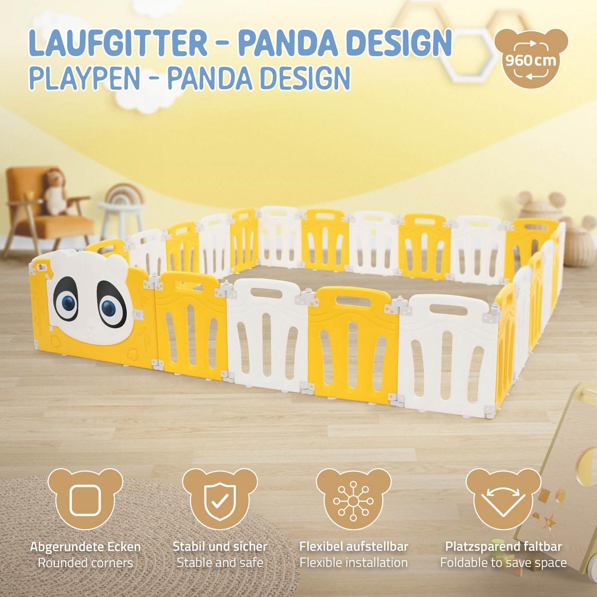 LAUFGITTER Baby faltbar 240 x 240 cm - Gelb, Kunststoff (240/53/240cm) - Joyz