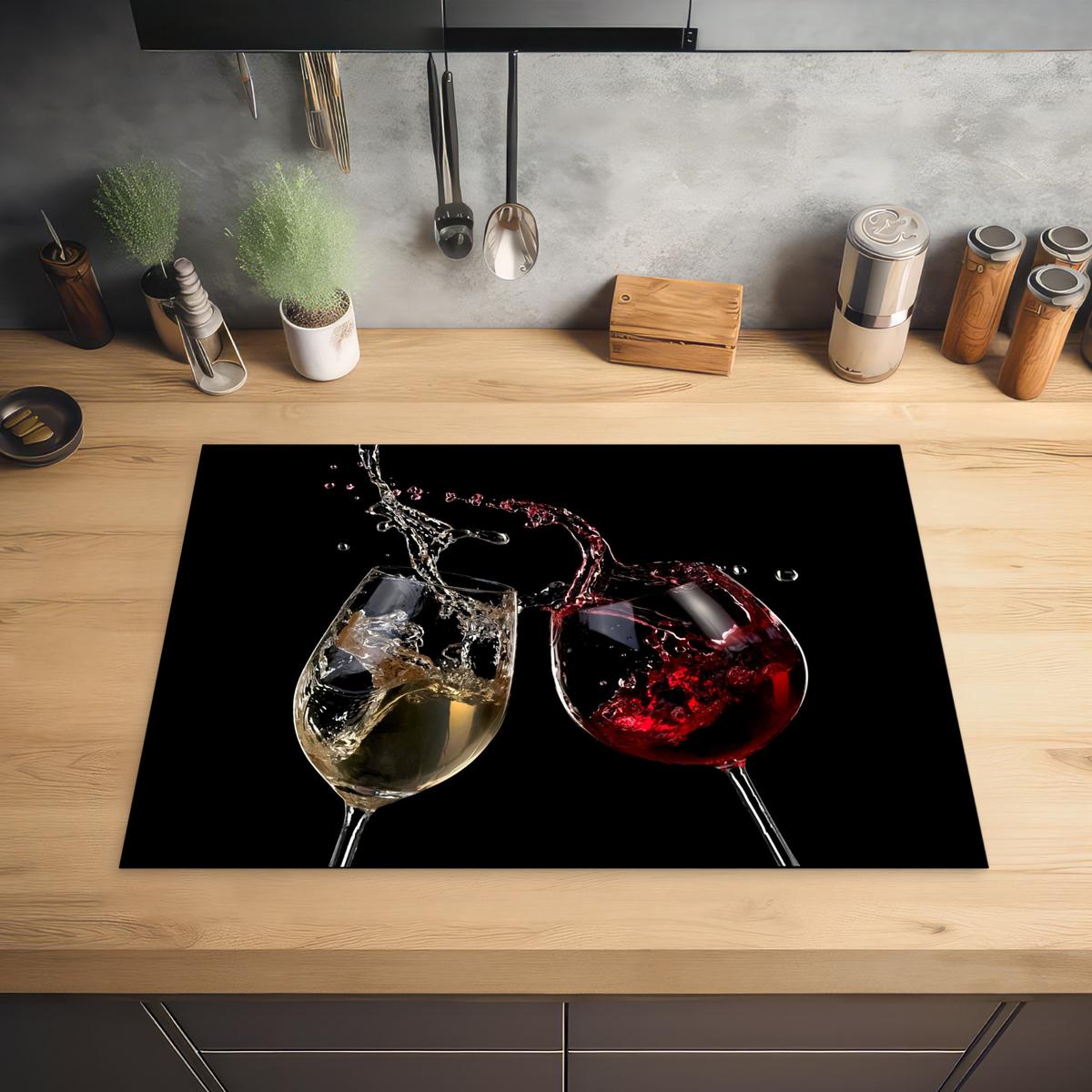 HERDABDECKPLATTE Rotwein - Weißwein - Glas - Schwarz Herdabdeckung Induktionsfeld 75x52 cm - Weinrot, Kunststoff (75/52/0.2cm) - MuchoWow