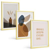 BILDER SET 3er Set - 40x60 cm Goldrahmen - Set abstrakter Formen - Goldfarben, Kunststoff (40/60cm) - TULUP