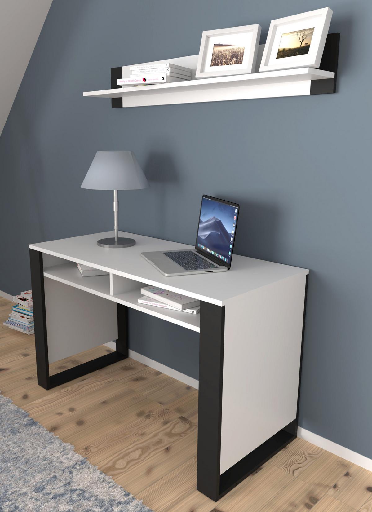 SCHREIBTISCH Weiß, Schwarz 120/75/55 - Schwarz/Weiß, Holzwerkstoff (90/50/75cm) - RAUMHIRSCH FURNITURE
