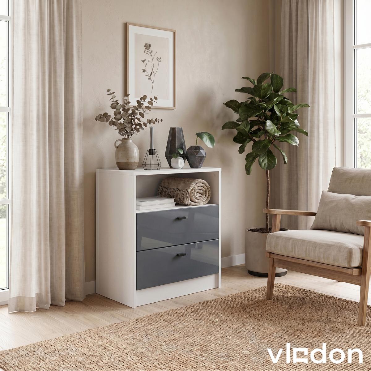 KOMMODE Pino Fronten in Grau Hochglanz - Grau, Holzwerkstoff (56/67.5/36cm) - Vladon