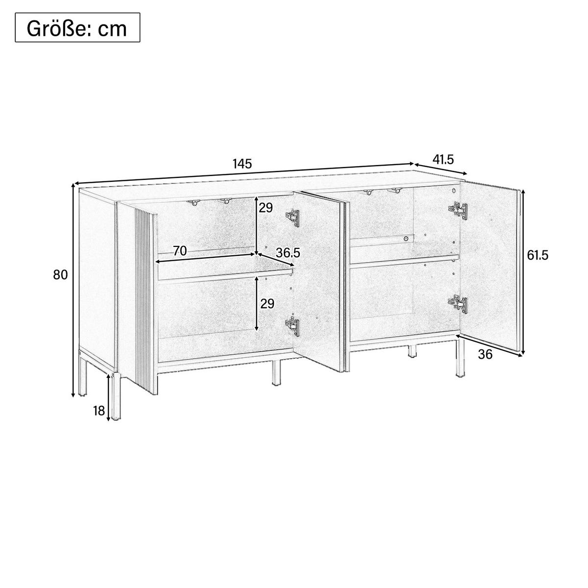 SIDEBOARD 145 cm Schwarz mit 4 Türen & verstellbaren Einlegeböden im modernen Stil - Schwarz, Holzwerkstoff (145/80/41.5cm) - Urban Meuble