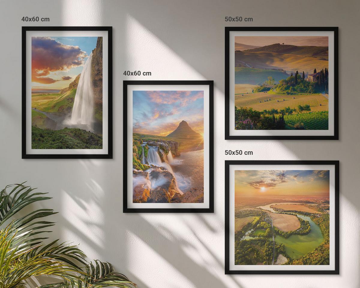 BILDER SET 4er Set - 50x50 cm & 40x60 cm Schwarzer Rahmen - Italienische Sonnenuntergänge - Schwarz, Kunststoff (50/50cm) - TULUP
