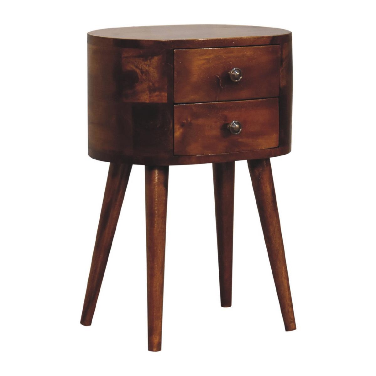 NACHTTISCH Mini, 2 Schubladen, Nordische Beine, Brown - Kastanienfarben/Messingfarben, Holz/Metall (35/50/25cm) - Artisan Furniture