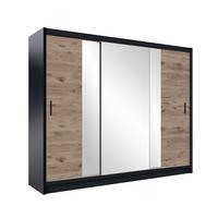 SCHWEBETÜRENSCHRANK KAYLE 250/215/61 cm 3-türig mit Spiegel Schwarz - Eichefarben/Schwarz, Holzwerkstoff (250/215/61cm) - MASSENO